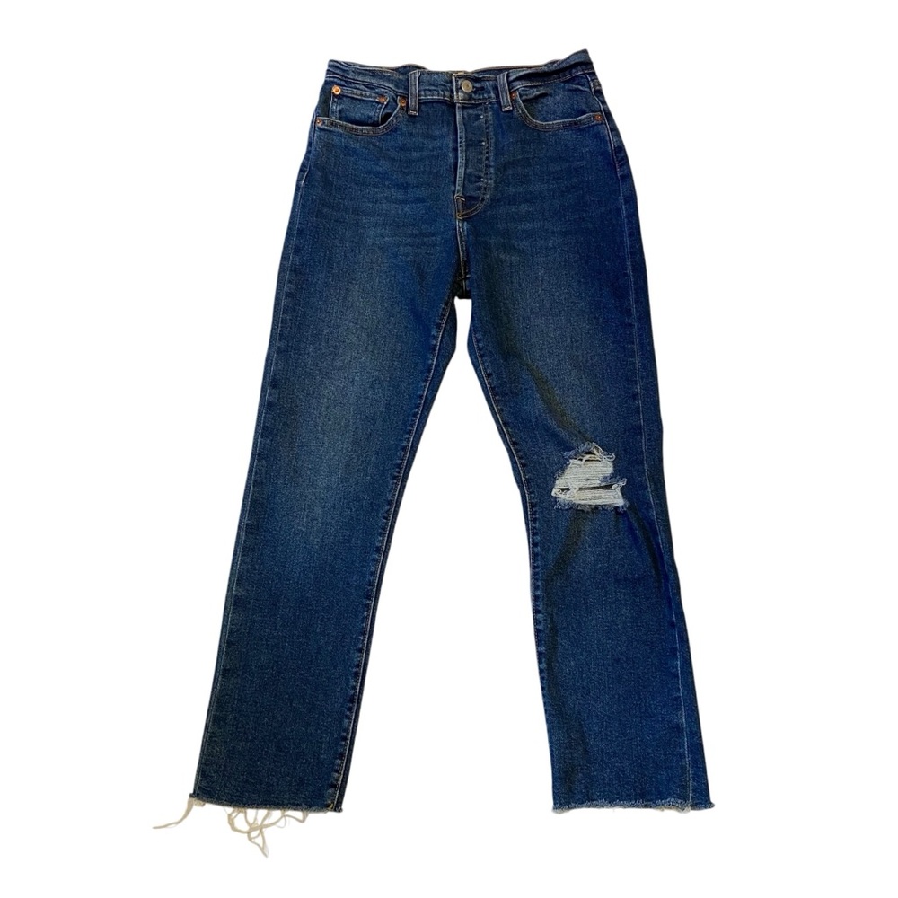 LEVIS Wedgie Straight Leg Jeans Button Fly Distressed Raw Hem Womens Size 30
